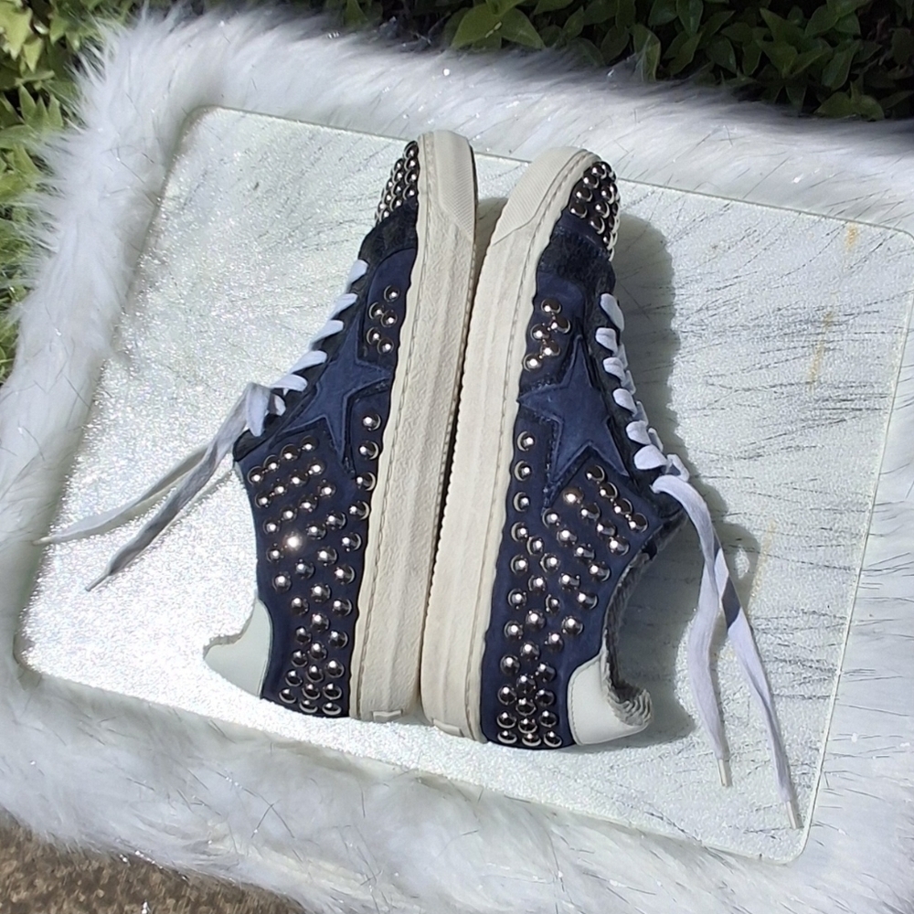 The Shoe Box Studs Side Star Suede Blue Lace-up Sneakers Italy Women Size 37/US7 - Picture 6 of 16
